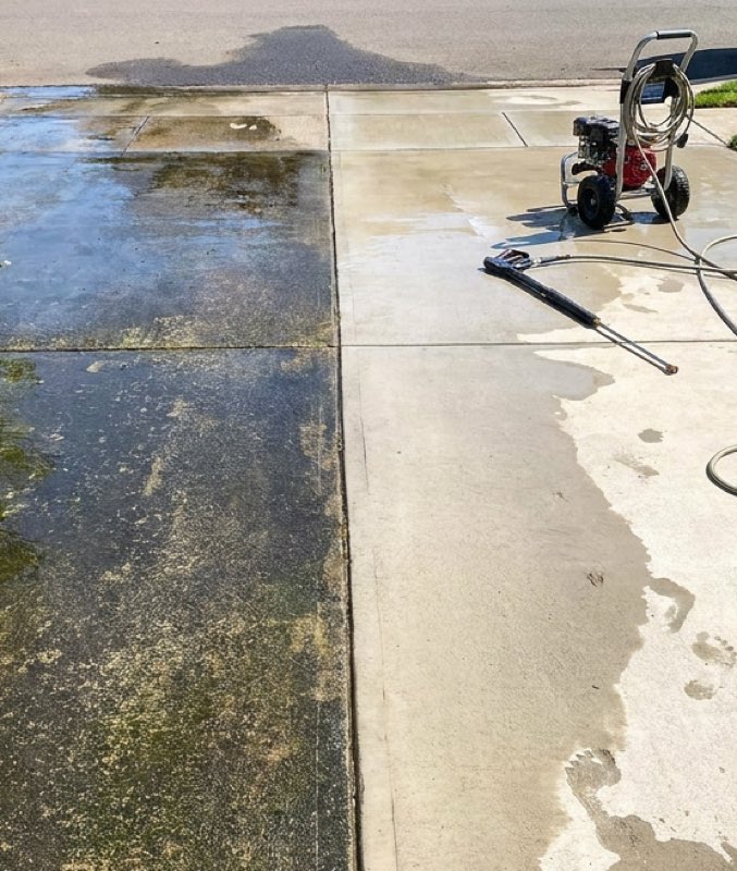 Driveway mid-clean showing the difference